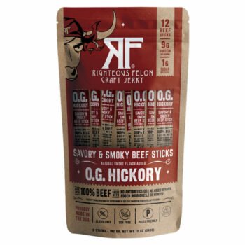 Righteous Felon Craft Jerky, O.G. Hickory Beef Stick, 1 oz, 12-count