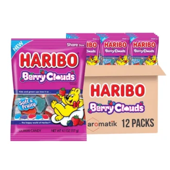 HARIBO Gummi Candy Berry Clouds | 4.1-Ounce Bags, Pack of 12 | Sweet & Tangy Berry Flavor | Ships in an Aromatik™ Damage Proof Box